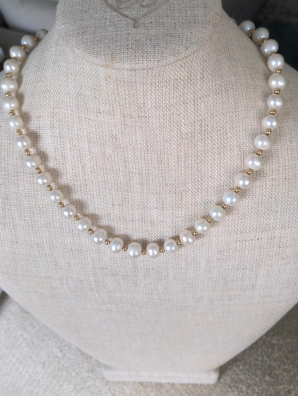 New 14k White Pearl Necklace & Gold Bead Necklace 8 1/2 Mm, 18" Long, Macy's